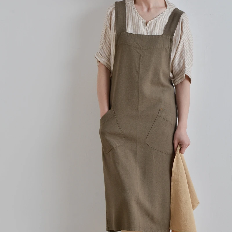 Cross-back Cotton Apron Home Kitchen Cooking Baking Crafting Workwear Cafe Baker Barista Restaurant Waitress Florist Uniform K52