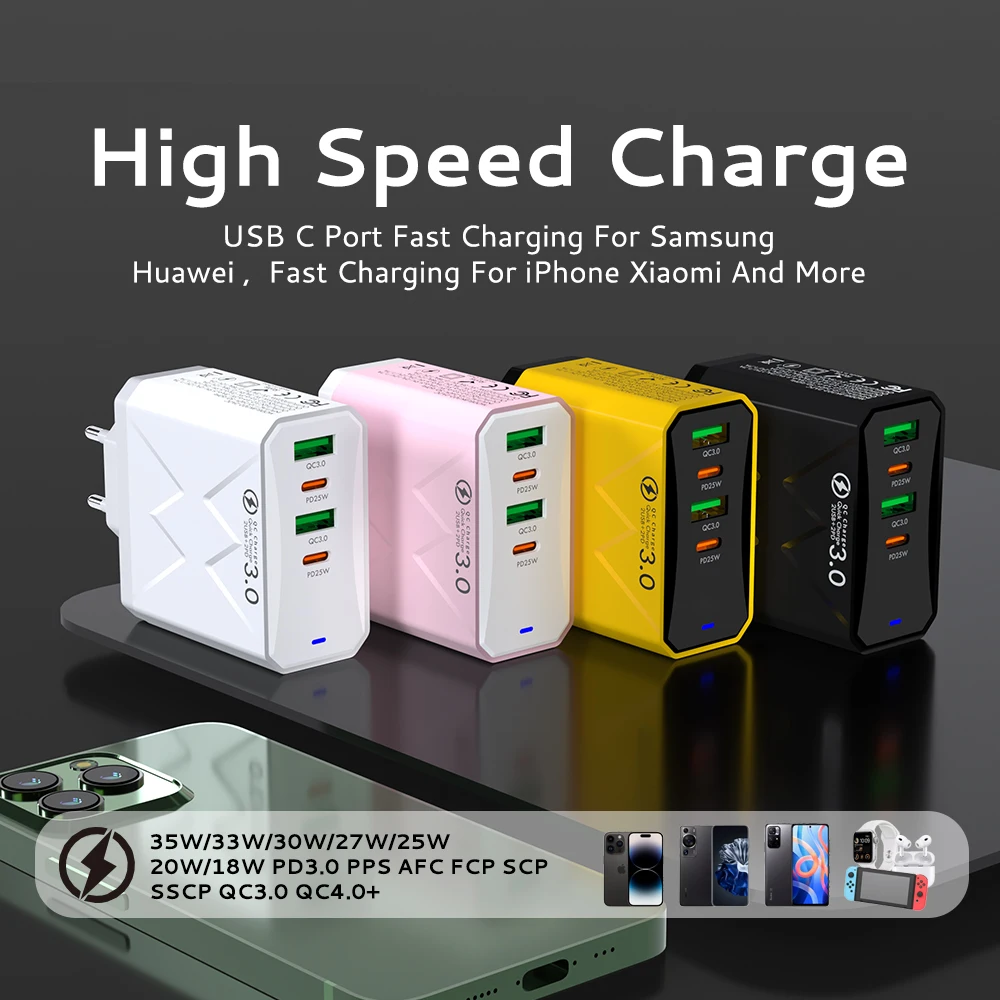 Total 100W 2USB 2PD Charger Fast Charging Quick Charge 3.0 Travel Charger For iPhone Samsung Huawei Xiaomi Mobile Phone Charger