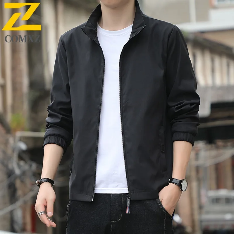 COMXZ 2025 Mens Casual Jacket Spring Autumn American Style Loose Fit Waterproof Plus Size Outdoor Sports Lightweight Hiking Coat