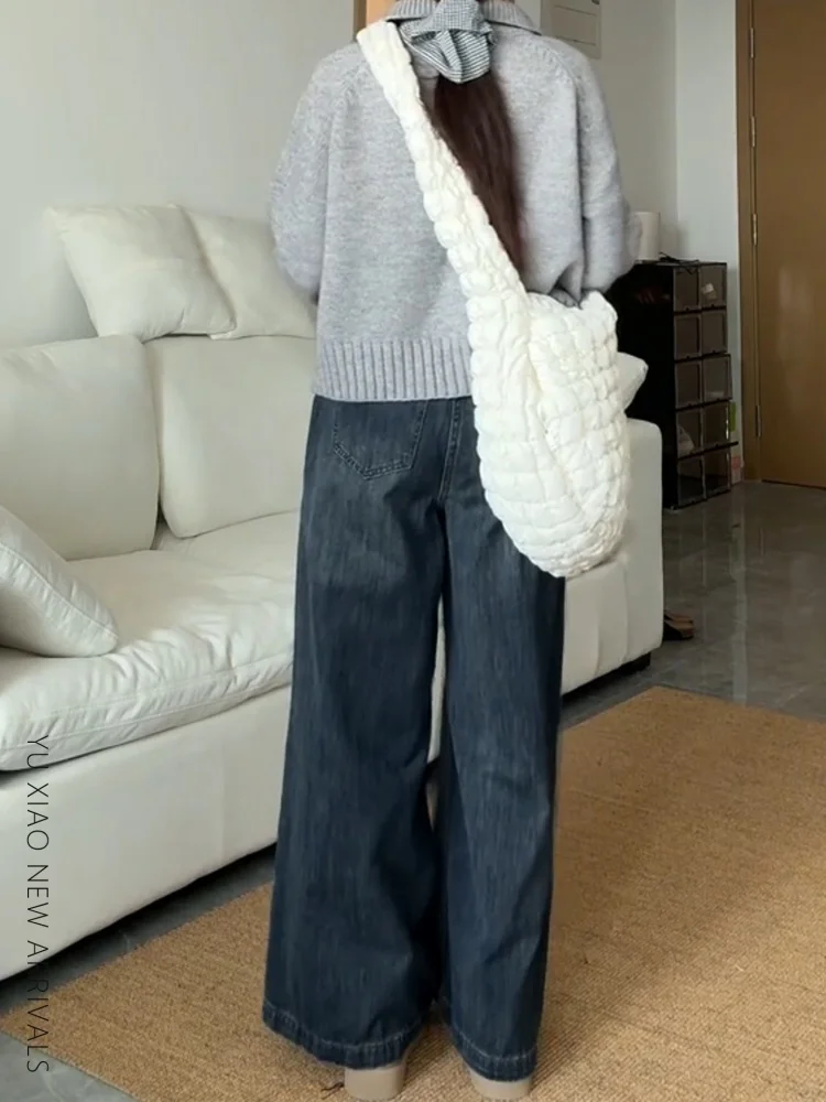 الرجعية عالية الخصر فضفاضة تناسب مستقيم الساق الجينز المرأة الخريف جديد Sle حجم كبير الكمثرى aped الجسم التخسيس بنطال ذو قصة أرجل واسعة