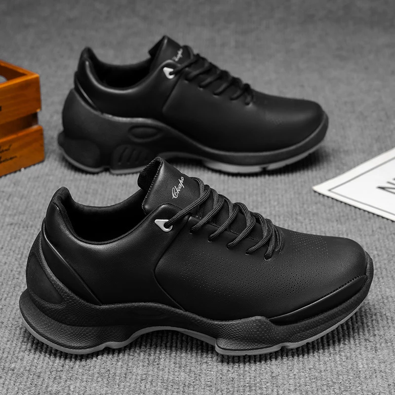 

Мужские кроссовки Черные кожаные повседневные кроссовки Уютная нескользящая повседневная уличная одежда Универсальная модная легкая прогулочная обувь для мужчин