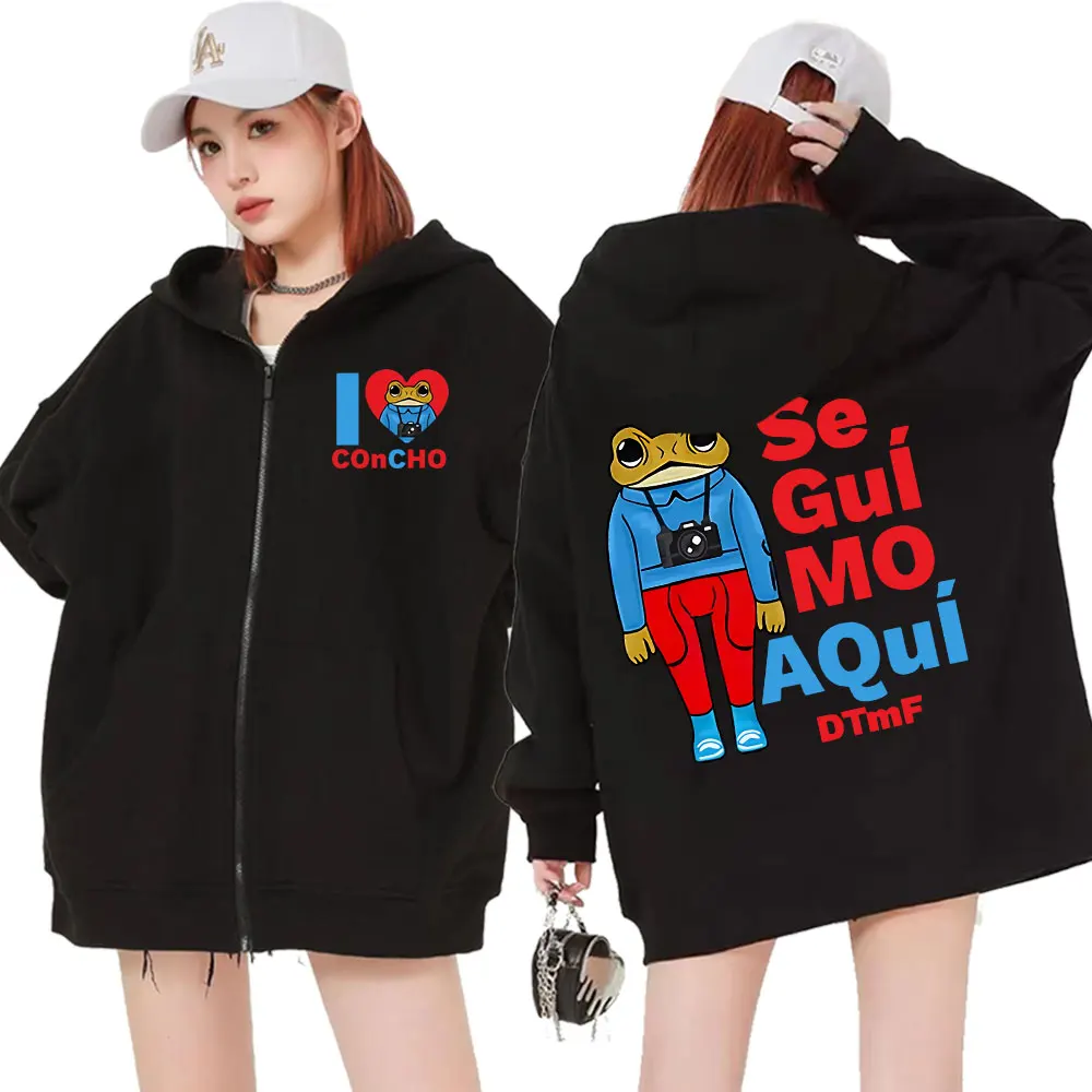 I Love Concho Frog Se Guí Mo AQuí DTMF Zipper Hoody Debí Tirar Más Fotos Bad Bunny Zip Up Sweatshirt Men Women Jacket Hoodies