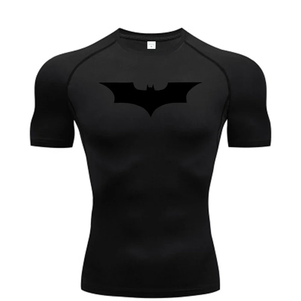 Fledermaus-Print Herren Kompressions-T-Shirt – Eng anliegendes Laufshirt für Fitness, Gym und Jogging – Kurzarm Freizeit-Oberteil für Männer