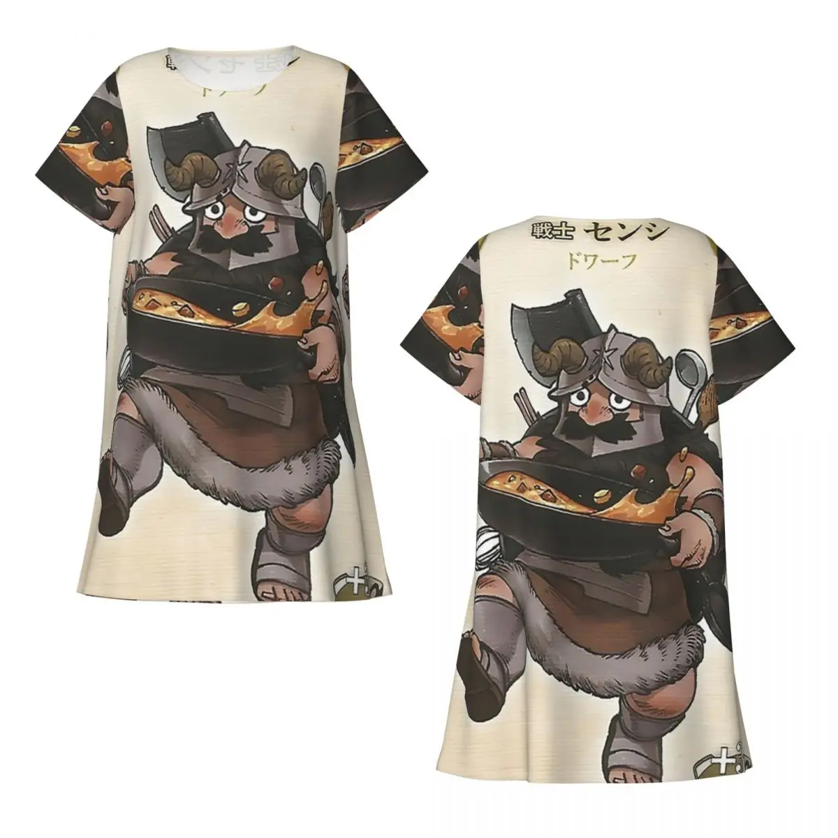 Dungeon Meshi Delicious In Dungeon Short Sleeves Nightdress Sleeping Sleepshirts Women Nightgowns Loose Pajama Dress