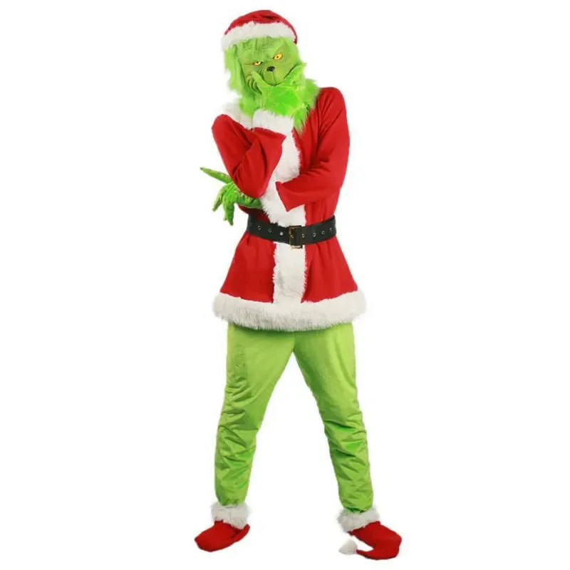 

XT8Anime Green Attire Clothing Cosplay Costumes Santa Cos Halloween Claus Hat Glove Belt Mask For Women Men Anime CarnivalXT6@!