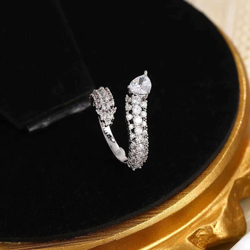 

Gold Plated Snake Ring with Zircon Minimalist Korean Jewelry Adjustable Stackable Index Finger Dainty Statement Piece