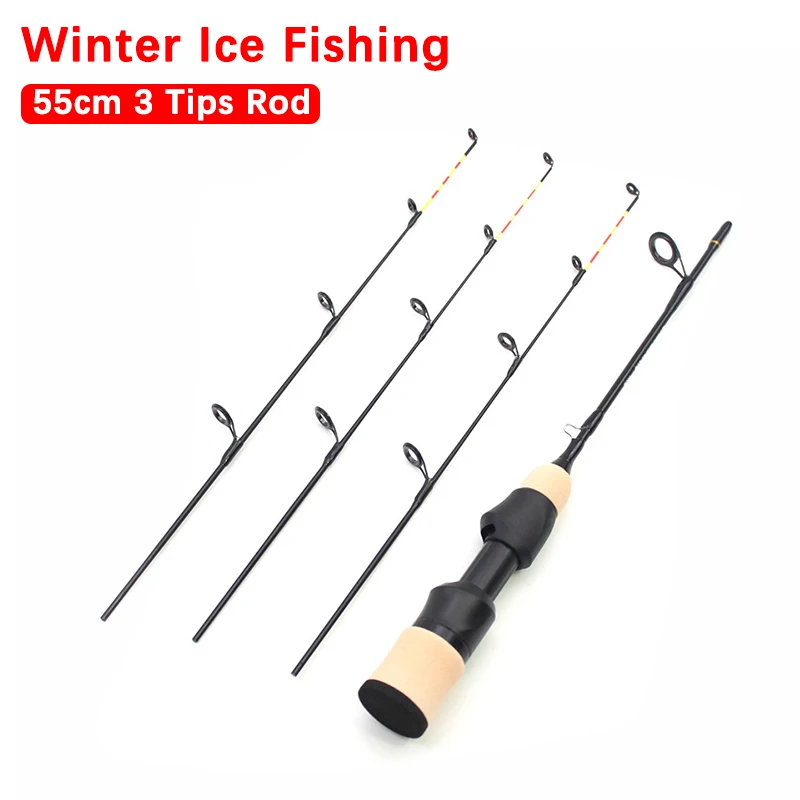 

Portable Winter Ice Fishing Rod Ultra-light 3 Tips 55cm Fishing Pole Carbon Fiber Durable Elastic Outdoor Fishing Fishing Tackle