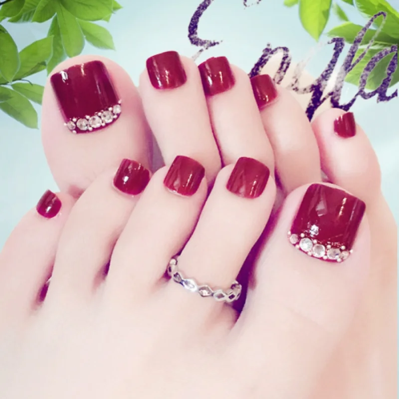 

Fake Nails Toenail Patch with Diamond Nail Beauty Full Stickers Finished Detachable Wearable Waterproof and Durable Piece