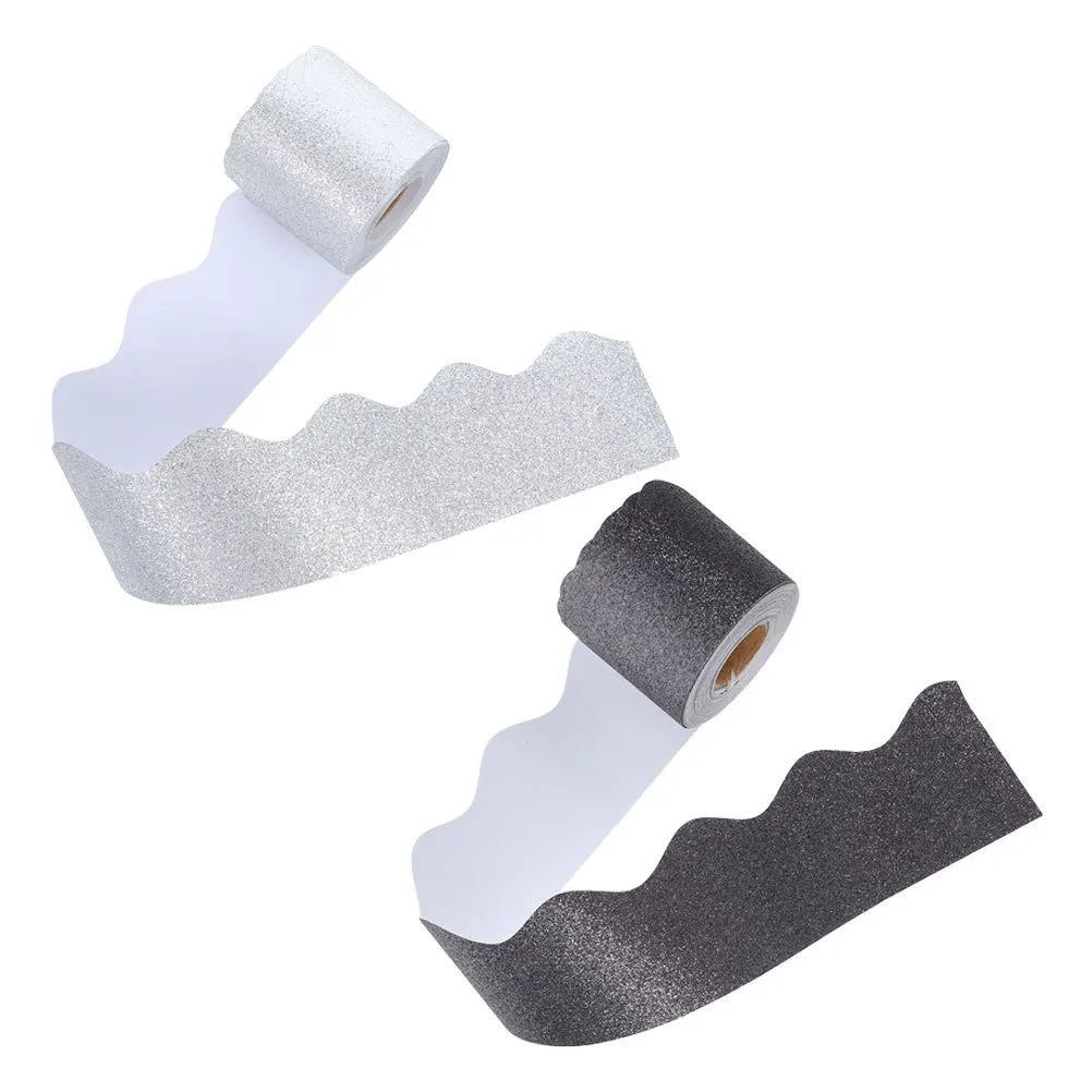 2-rollen glitter klaslokaal schoolbordranden decoratieve prikbordversiering schoolkantoor geschulpte randen sprankelende glitterversiering