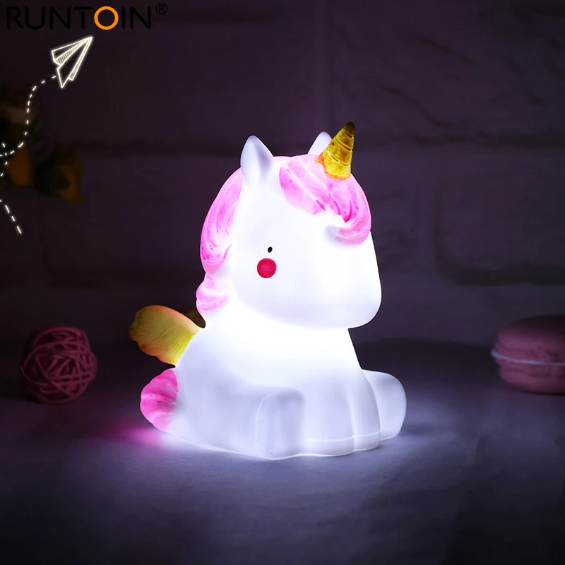 Creative Colorful LED Night Light Cartoon Unicorn Dinosaur Star Sleep Lamp Children\'s Bedroom Bedside Lamp Battery Baby Gift