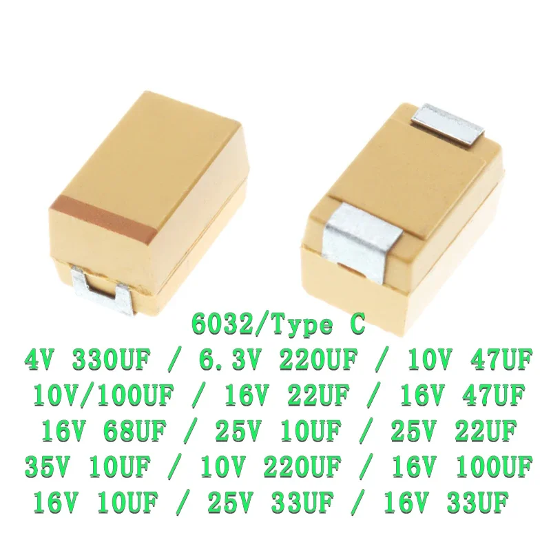 

10PCS Tantalum Capacitor Type C 226 686 106 337 227 476 107 10UF 22UF 47UF 68UF 100UF 220UF 330UF 4V 6.3V 10V 16V 25V 35V C6032