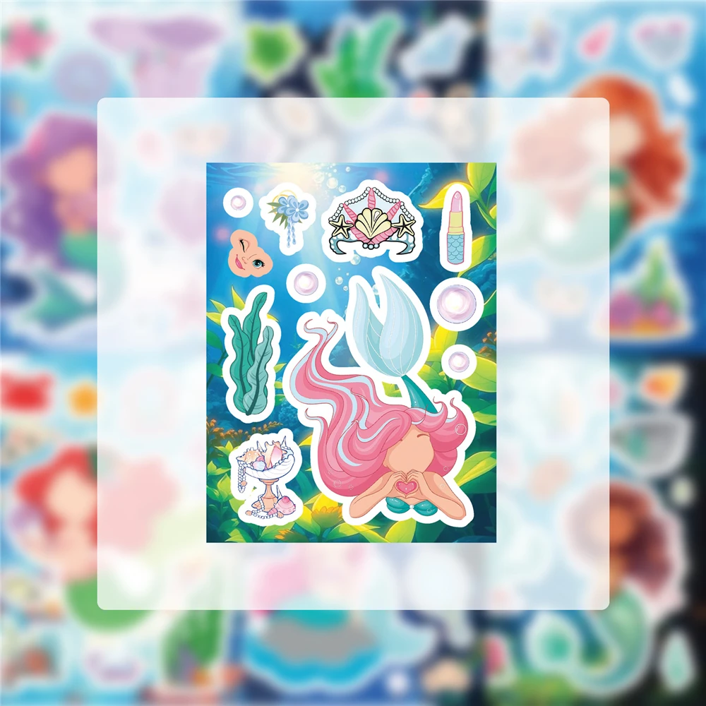 8/16 Pcs Cartoon Mermaid Puzzle Make A Face Stickers Educational Game DIY for Cup Laptop Diary Shoe Rack PVC Decals