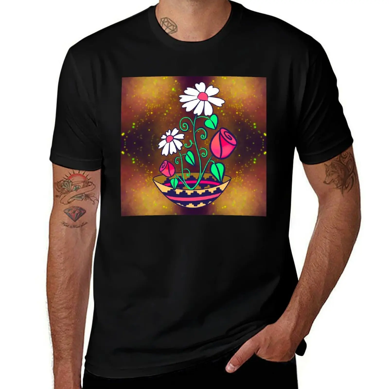 Bronze Florals T-Shirt Daily Casual Short Sleeve Tee Shirt