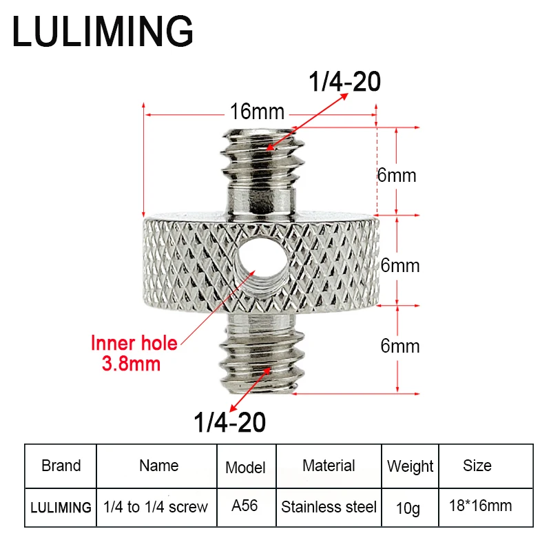 Stainless Steel 1/4 to 1/4 3/8 Inch Conversion Screw 3/8 to 3/8 Tripod Ballhead Camera Screw Photography Stabilizer Accessories