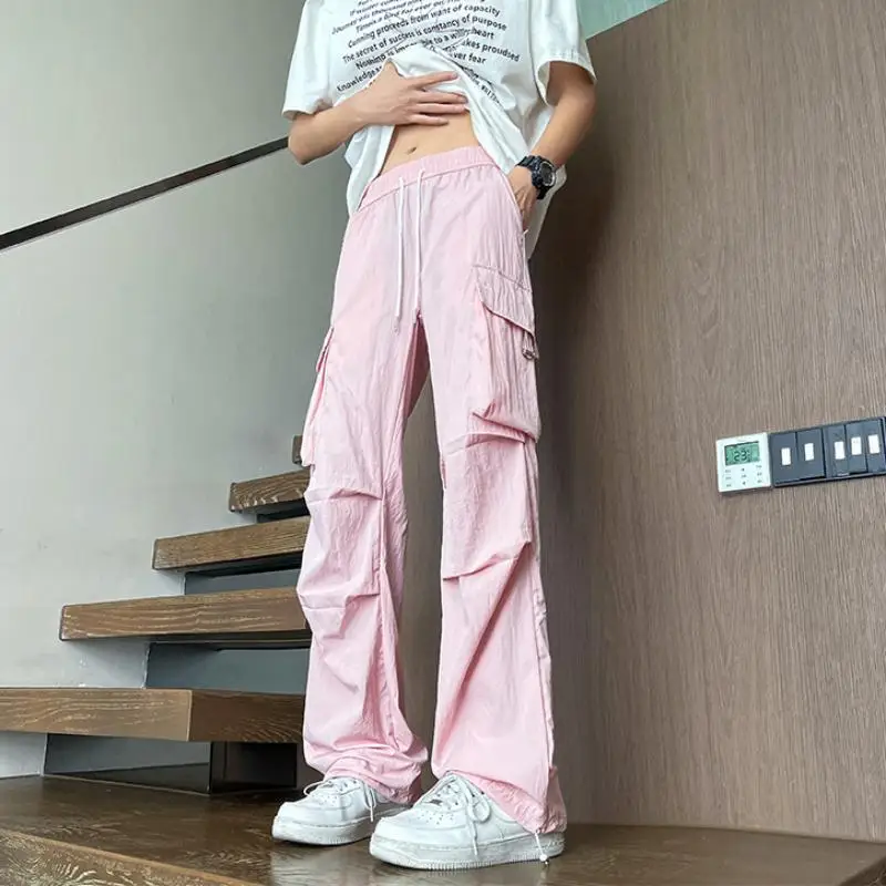 

Summer Loose Comfort Wide Leg Pants Men's Bloomers 2024 New Solid Colors Fashion Retro Straight Paratrooper Cargo Sport Pants