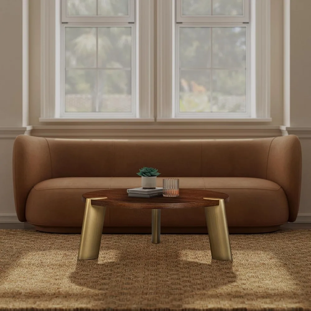 

40 Inch Tribase Boho Wooden Round Coffee Table for Living & Dining Rooms – Waterproof & Heat Resistant,Dark Walnut,Coffee Table