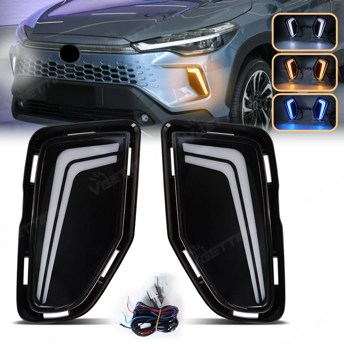 

Car LED DRL Daytimes Running Light For Toyota Corolla Cross 2024 Dynamic Turn Signal Driving Fog Lamp 3-Colors Accessories
