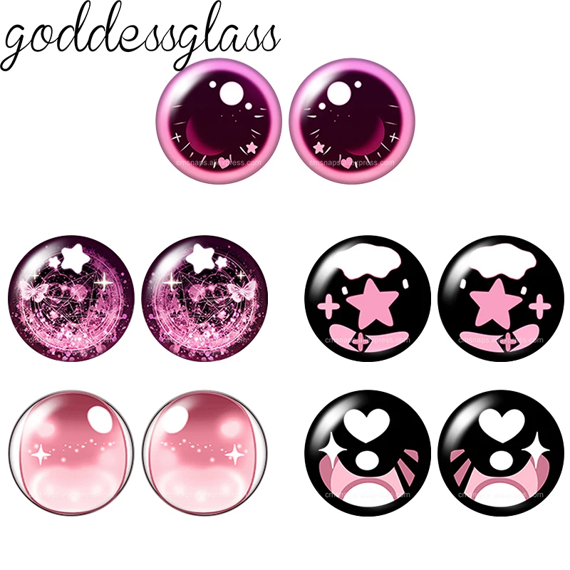 

Glass Cartoon Doll Eyes Pink Hearts Stars Pupil Cute 10pcs 12mm/18mm/20mm/25mm Round cabochon flat back Making findings Jewelry