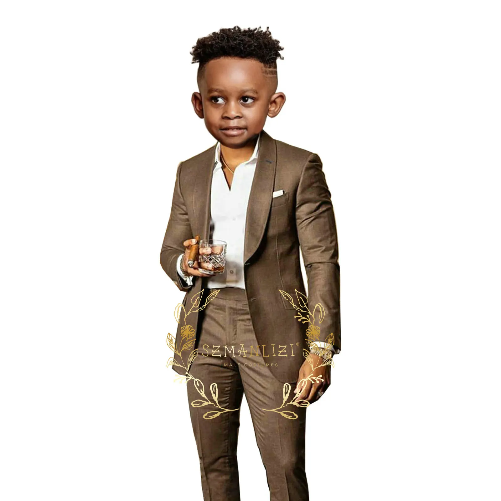 

Casual Brown Boy Suits For Wedding 2 Pieces Shawl Lapel Kids Clothes Sets Party Children Tuxedos Costume Outfit (Jacket+Pant)