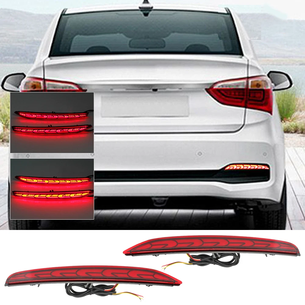 2Pcs Rear Bumper Reflector Lights For Hyundai Xcent I10 2018 LED Driving Brake Turn Singal Tail Lamps High Low Beam 12V Red