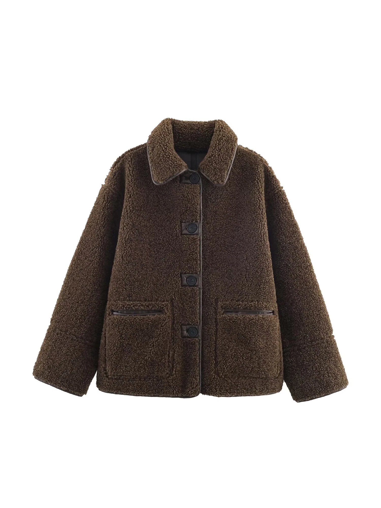 

Женское коричневое меховое пальто, толстое теплое модное винтажное плюшевое пальто 2000-х годов, пальто из овчины с длинными рукавами, женские пальто, зимняя одежда