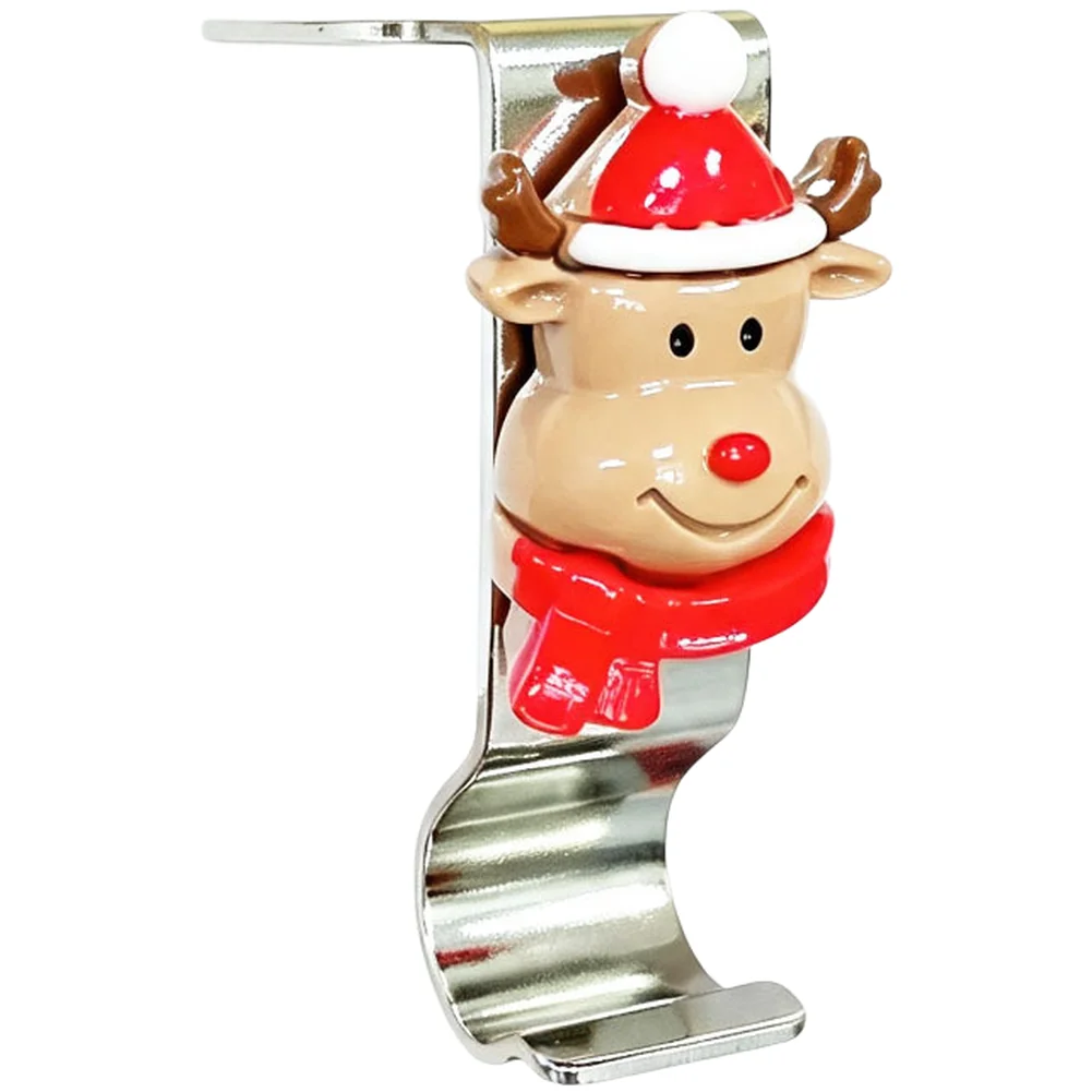 Christmas Stocking Holder Metal Hook for Fireplace Mantel with Santa Reindeer Tree Design No Drill Installation 9x4x5.5cm