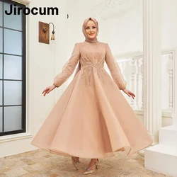 Jirocum Women's A-line Muslim Prom Dress Applique Beaded Turtle Neck Party Evening Gown Ankle Wedding Formal Occasion Dresses