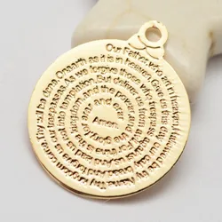 2pc Brass Pendants Long-Lasting Plated Flat Round with Word Saying Charms Golden 18.5x15x0.5mm Hole: 1.5mm