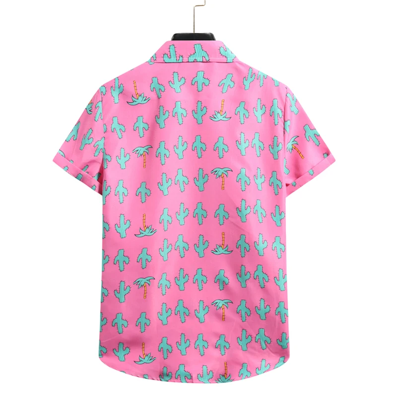 Hawaiian Pink Floral Men's Shirt, Casual Short Sleeve, Beach Loose Fashion Shirt