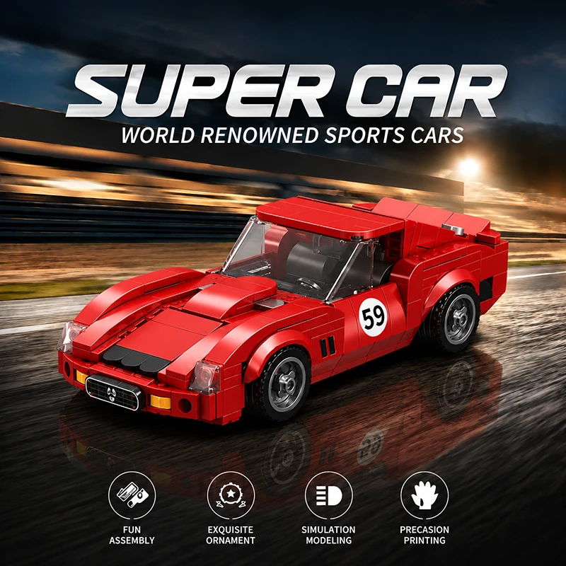 1:24 Classic Racing Cars MOC Building Sets Bricks Kits GTO Sport Cars Building Blocks Model Gifts for Adult Boys Creative Toys