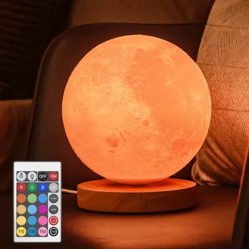 16 Colors 3D Moon Table Lamp 360° Rotating Lunar LED Night Light for Home Room Decor Touch Control Rechargeable Desktop Lamp