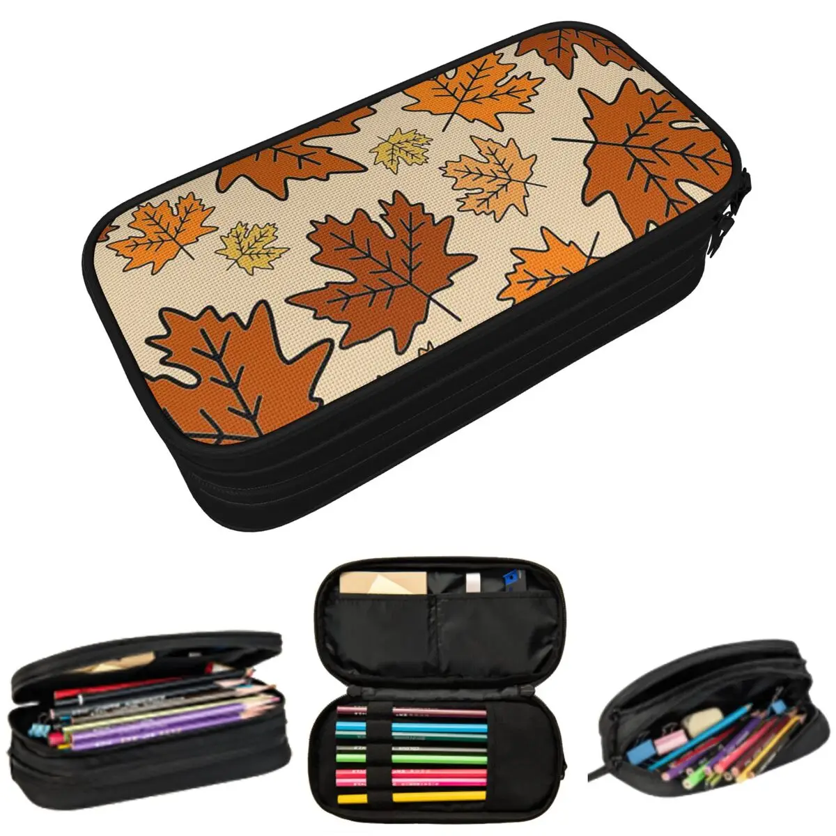 

Cartoon Autumn Maple Leaf Pattern Pencil Case for Studen School Pen Box Pencil Bag Stationery Supplies Pen Holder Bag