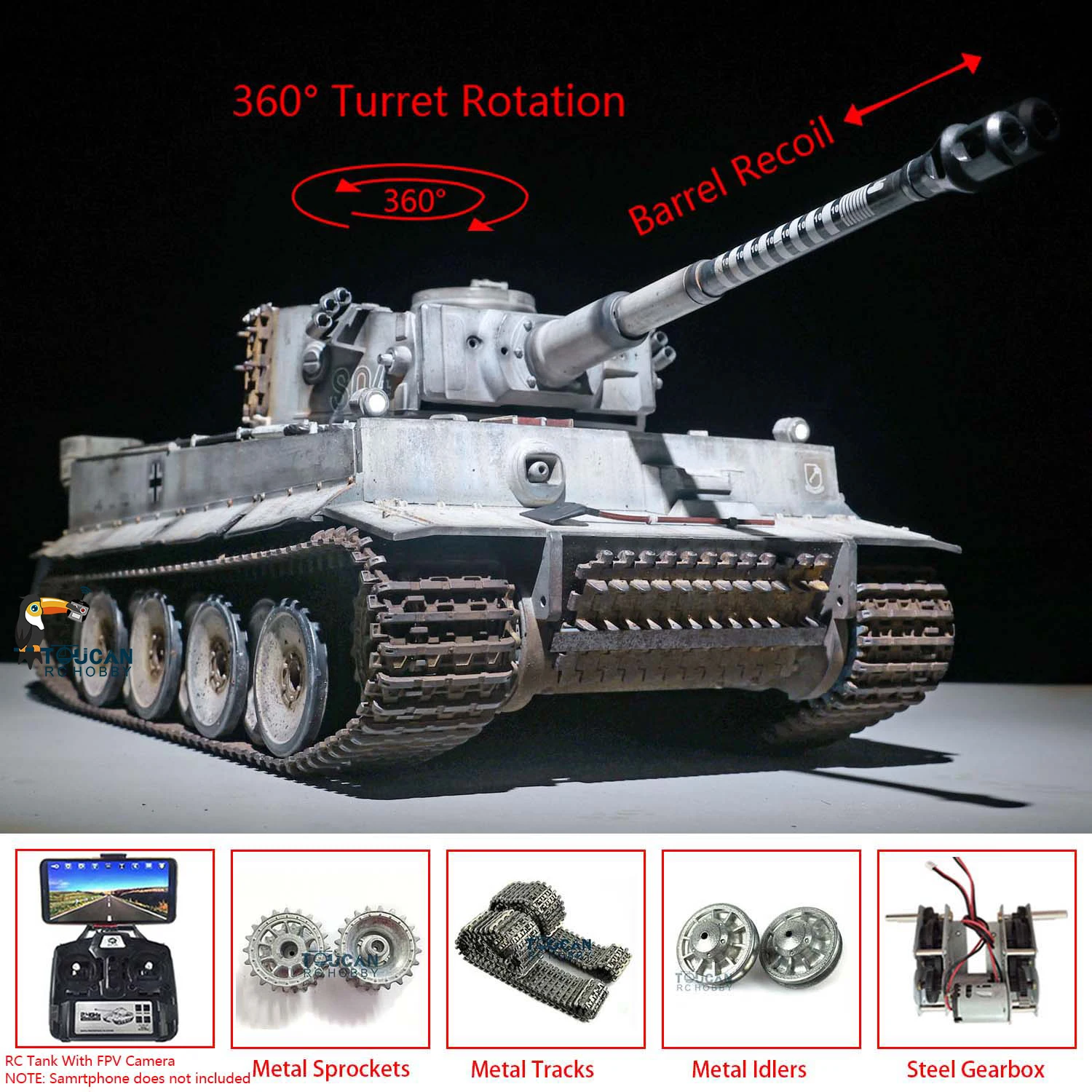 RC Tank 1/16 Heng Long HL German Tiger I Upgrade TK7.0 FPV 3818 Manual Spray Tanks