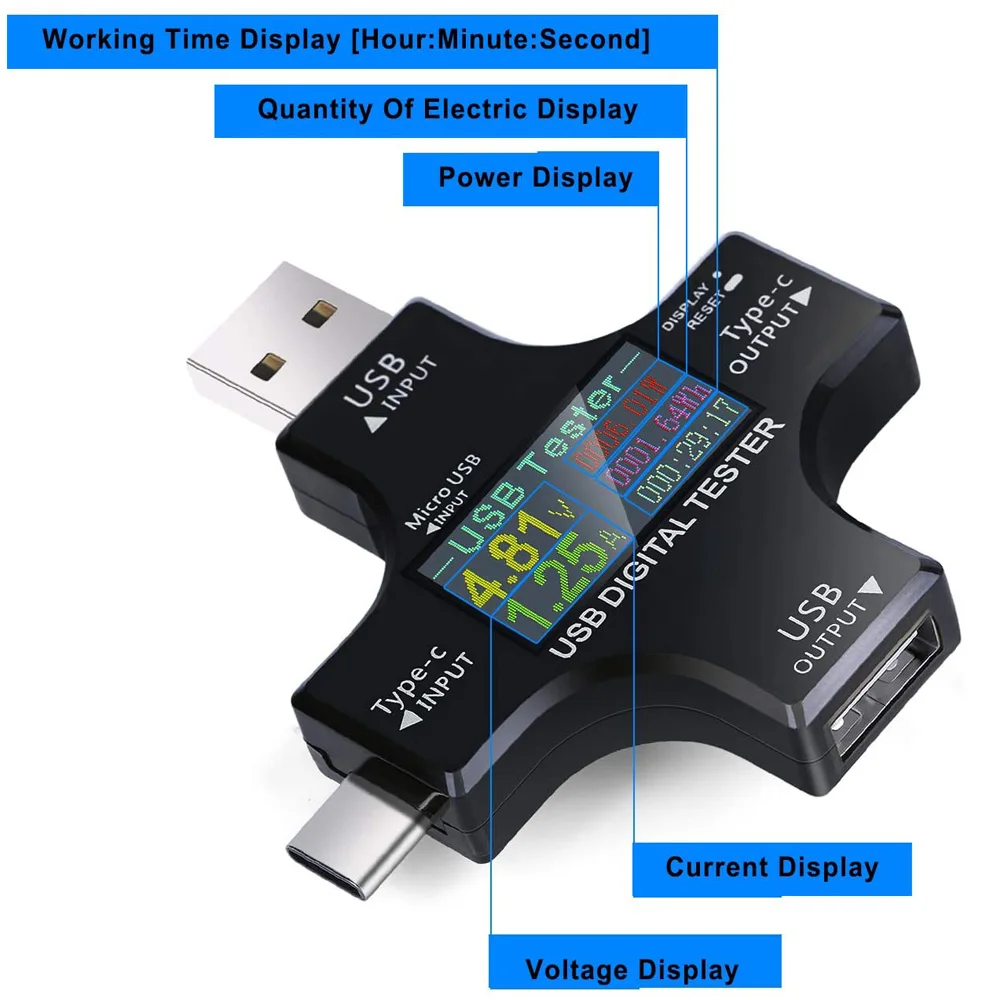 USB Tester Type-C USB-C Tester Voltage Current Tester Detector Reader Multimeter Color Screen for Phone Laptop Power Bank etc.