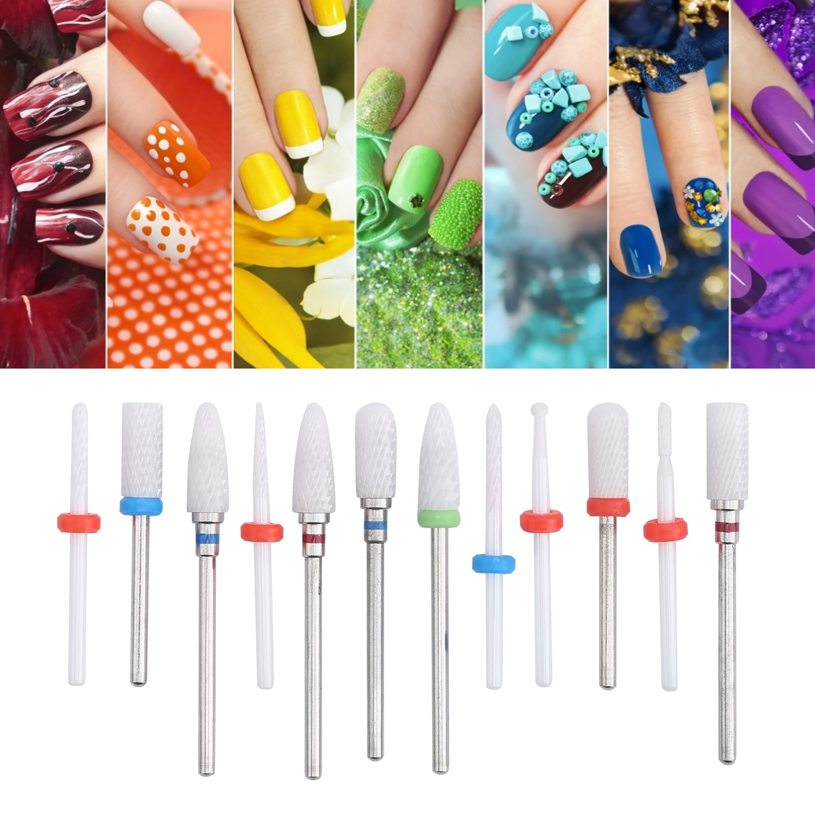 12pcs Ceramic Milling Cutter Drill Bit Electric Grinding Machine Milling Cutter Files Nail Polish Grinding Head