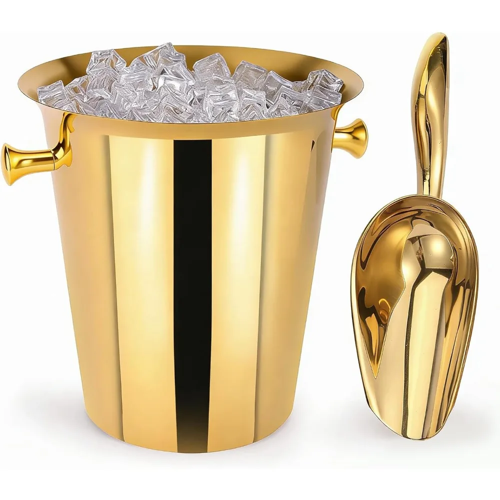 

5L Outdoor Stainless Steel Ice Bucket with Scoop Cocktail Wine Party Champagne Cooler