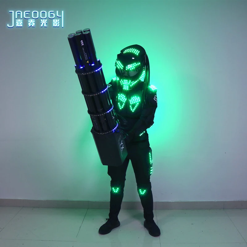 LED Glowing Robot Costume, Nightclub Stage Performance, Fluorescent Props, Predator, RGB Lighting Helmet, Halloween Clothes