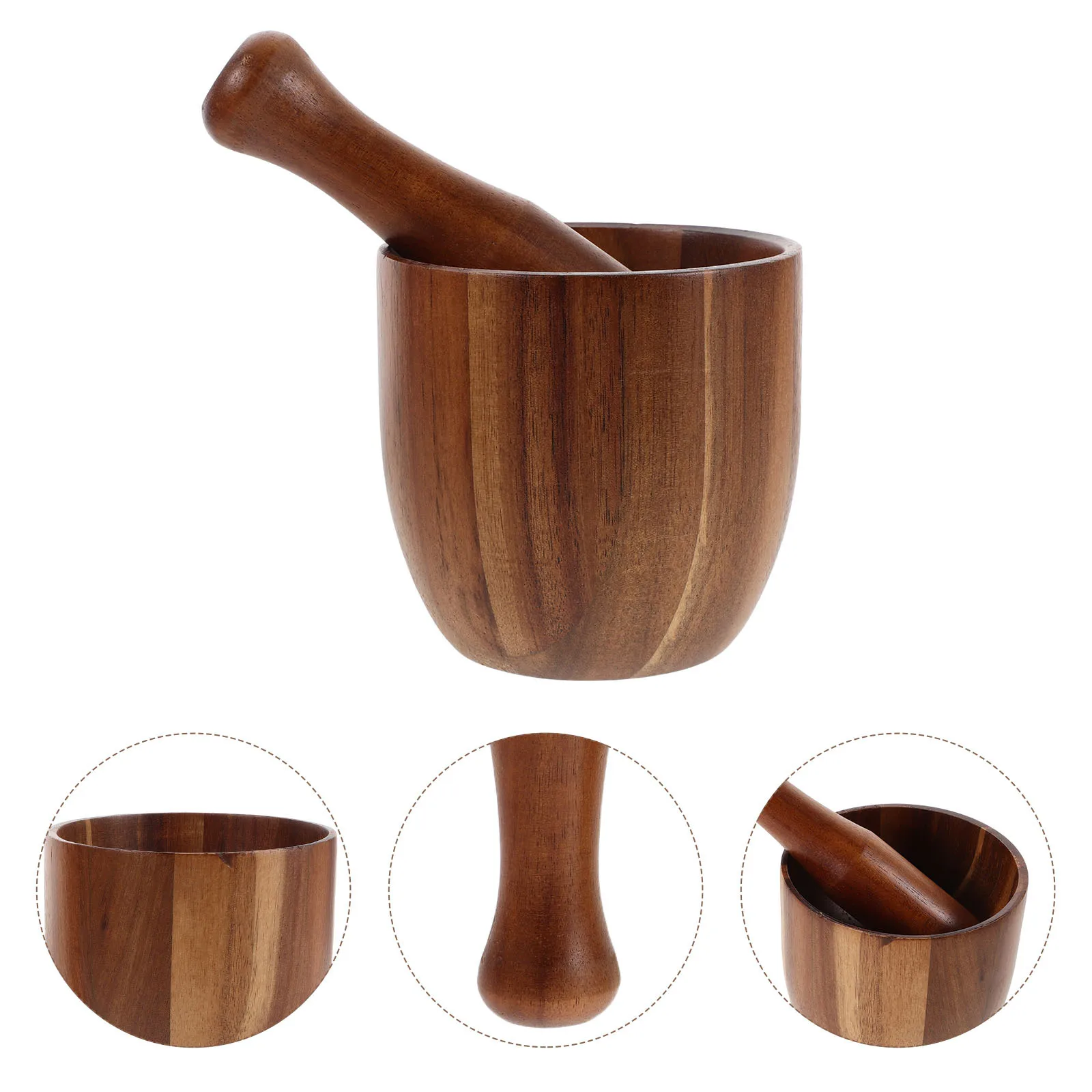 

1 set Wooden Mortar Pestle Set Acacia Wood Garlic Grinder Bowl For Spices Ginger Coffee Beans Seasoning Prep Kitchen Essentials