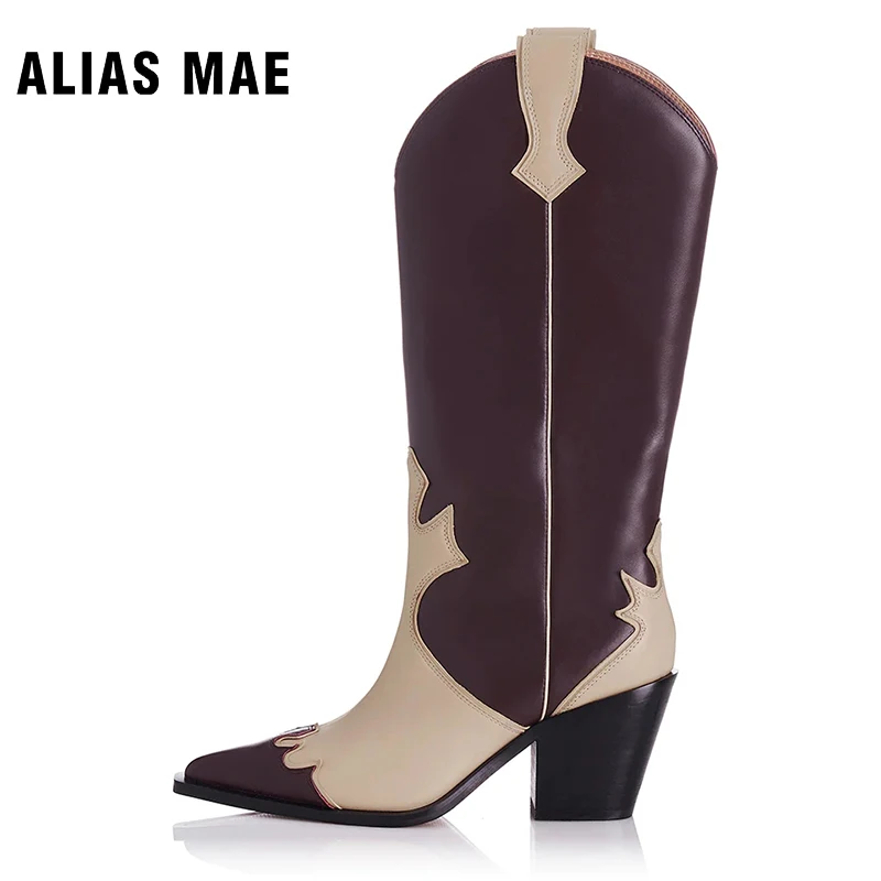 ALIAS MAE MARGOT Women's Cowhide 2023 Winter Thick Heel Mid calf Platform Boots Handmade High Quality Chelsea Shoes