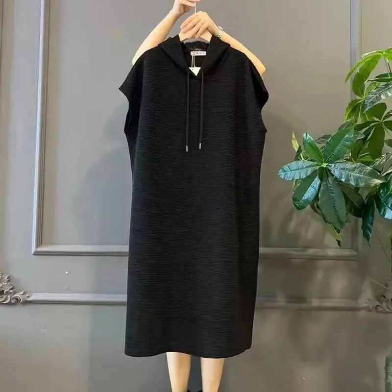 plus Size 300 Pounds Women's Summer Loose Sleeveless Dress Elegant Straight Cut Midi Dress Casual Polyester Fabric Daily Wear