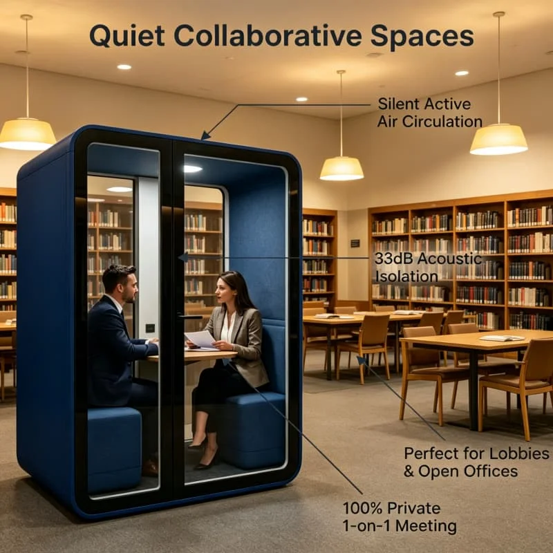 4 Person Acoustic Meeting Pod Soundproof Conference Room for Team Huddle Customized 360 Glass Wall with Adjustable LED Privacy