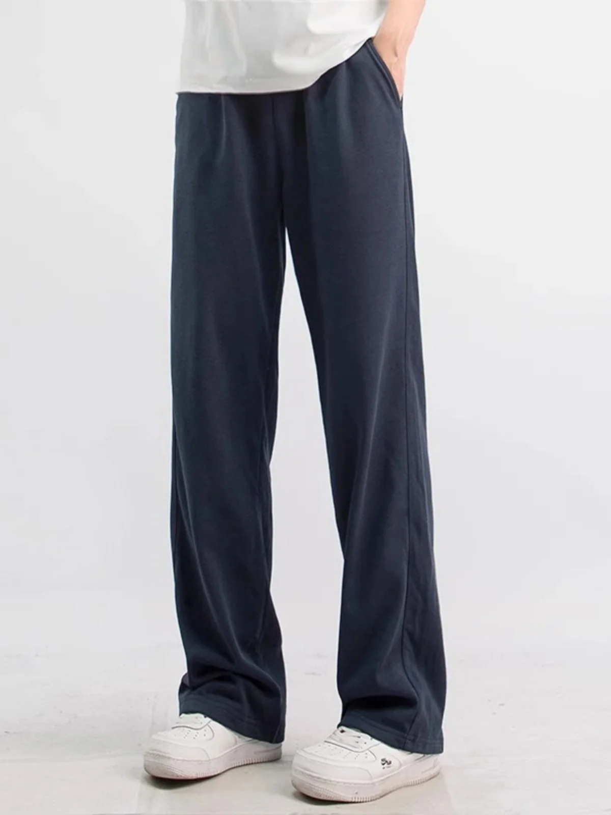 

Новые весенние свободные прямые синие повседневные брюки для мужчин, модные универсальные корейские длинные спортивные штаны для активного отдыха, молодежные