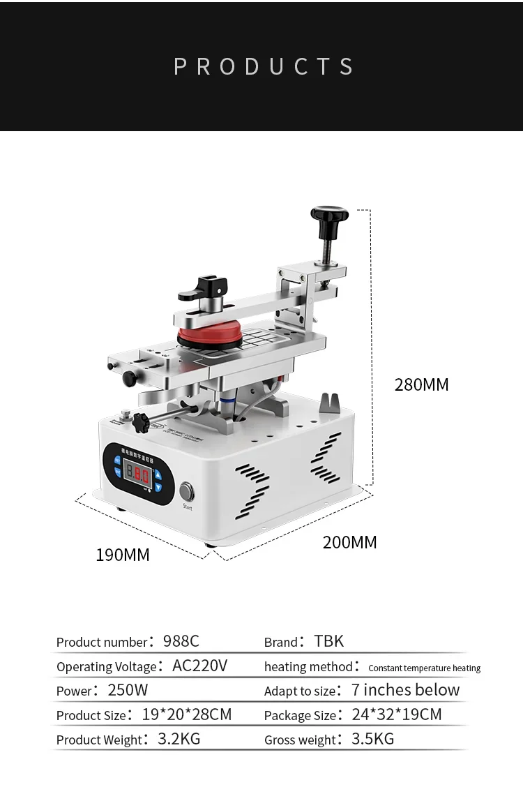 2023 New TBK 988C LCD Rotating Separating Machine Middle Frame Removal Separating For Edge Screen S23 S22 Ultra Repair