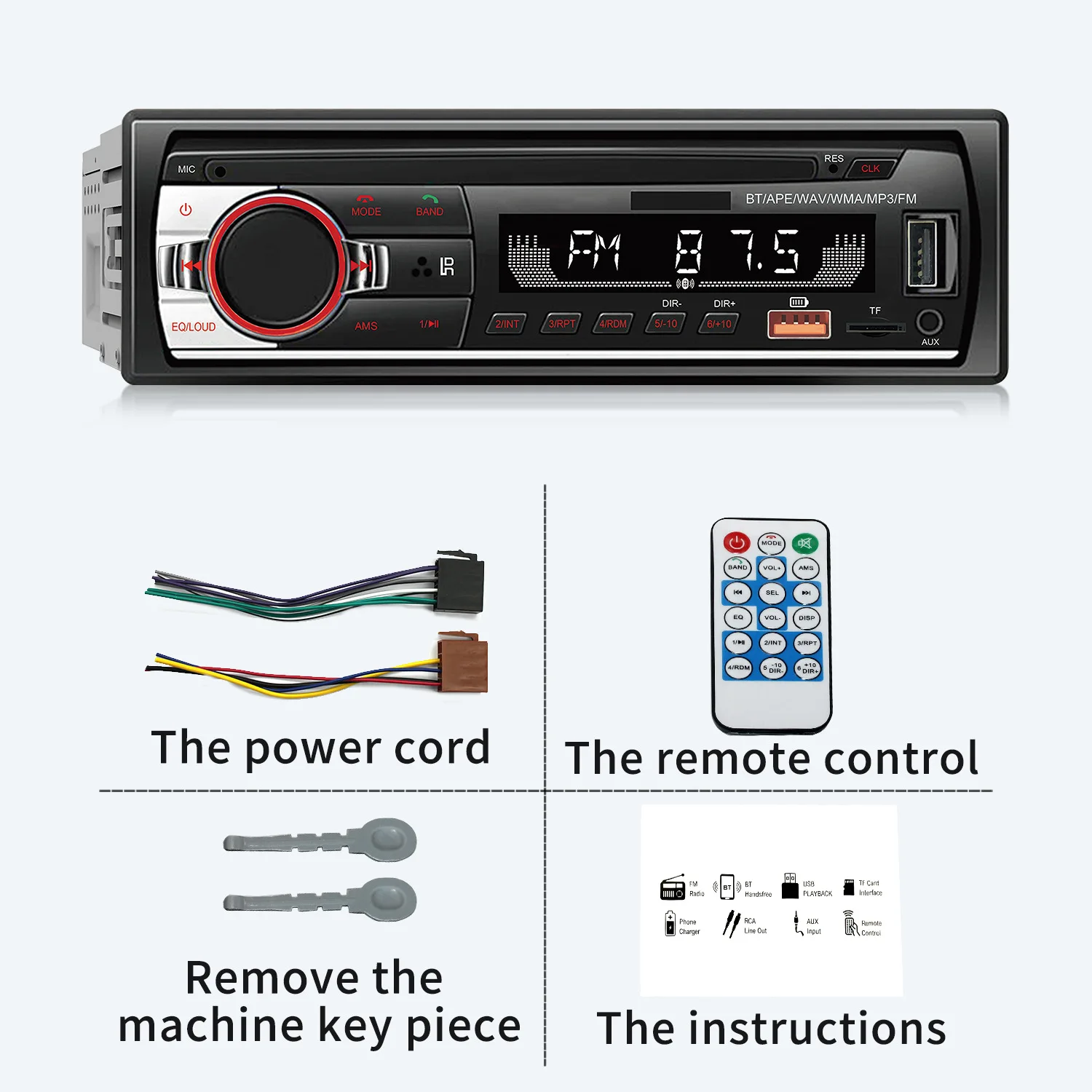 Car Radio 1 din Stereo Player Digital Bluetooth Car 520 MP3 Player 60Wx4 FM Radio Stereo Audio Music USB/SD