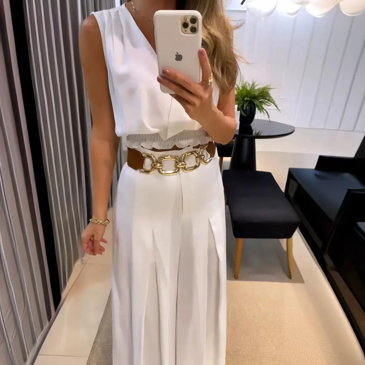 Two Piece Sets Women Pant Set Slim Fit V Neck Sleeveless Solid Tops Casual Flare Long Pants Tight High Waist Elegant Splice