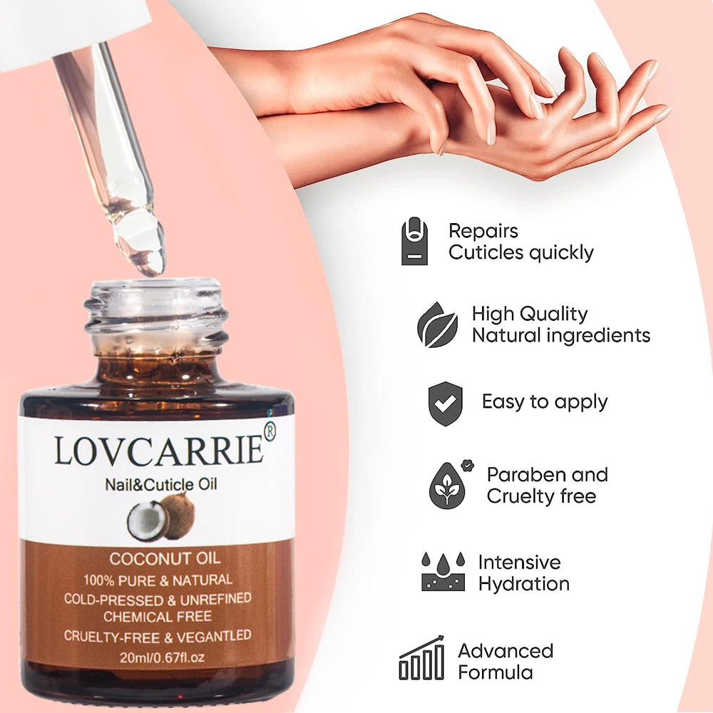 Lovcarrie Kokosnoot Cuticula Olie Natuurlijke Gezonde Etherische Olie Voor Reparatie Nagels Handlichaam 20Ml Nagel Groei Serum Manicure Pedicure