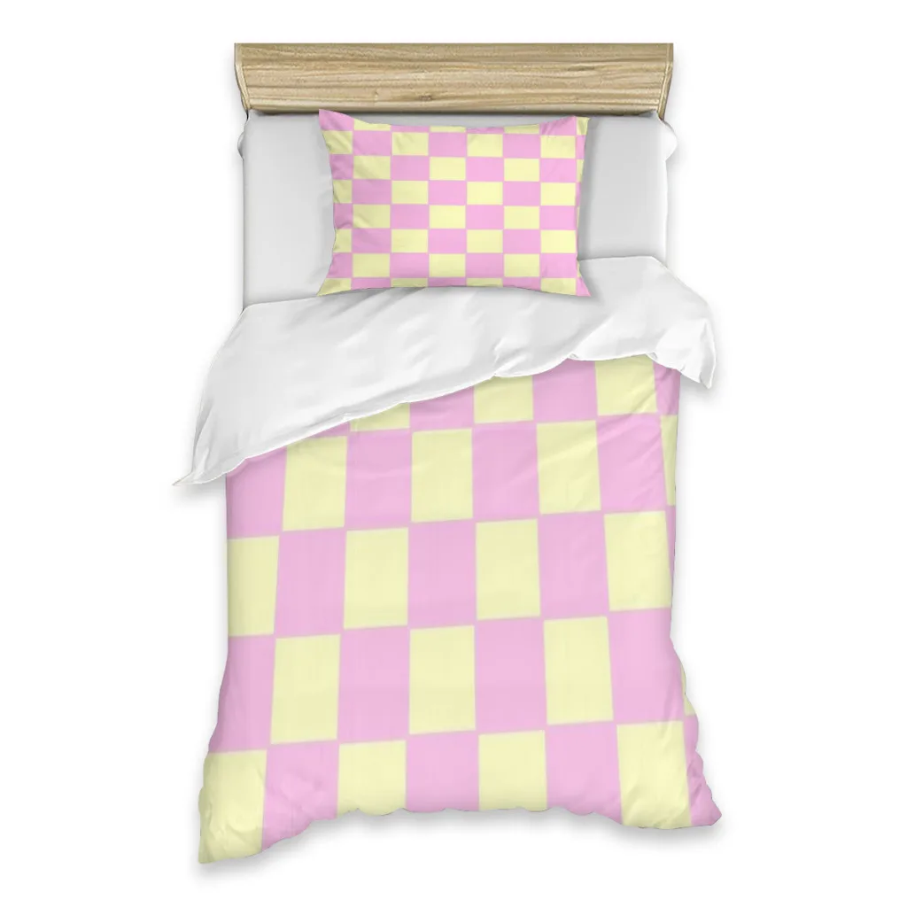 

Red Pink Warm Color Checkerboard Lattice Series Single Bed Sheets Set Complete Case Single Linen Quilt Cover