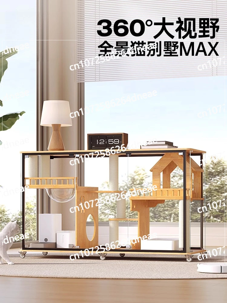 

Panoramic horizontal cat villa TV cabinet Glass cabinet Solid wood cage Transparent house Indoor fresh air cat nest