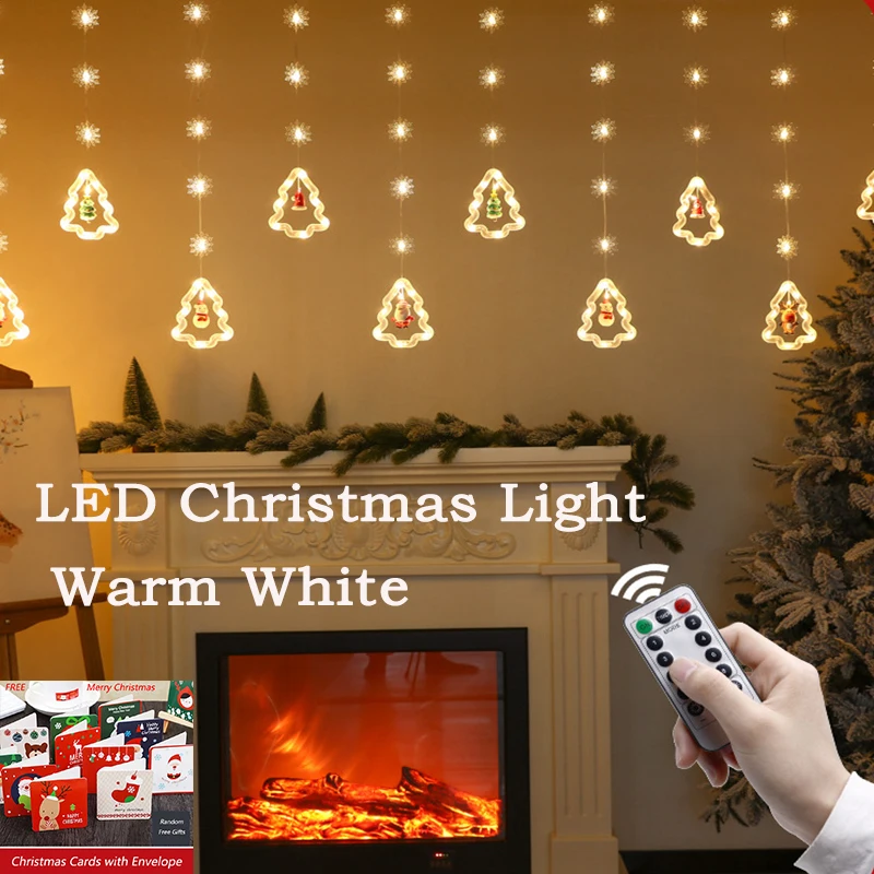 LED Christmas Lights,New Year Santa Christmas Window Lights Warm White with Hook Waterproof Xmas Decor Lights for Indoor Outdoor