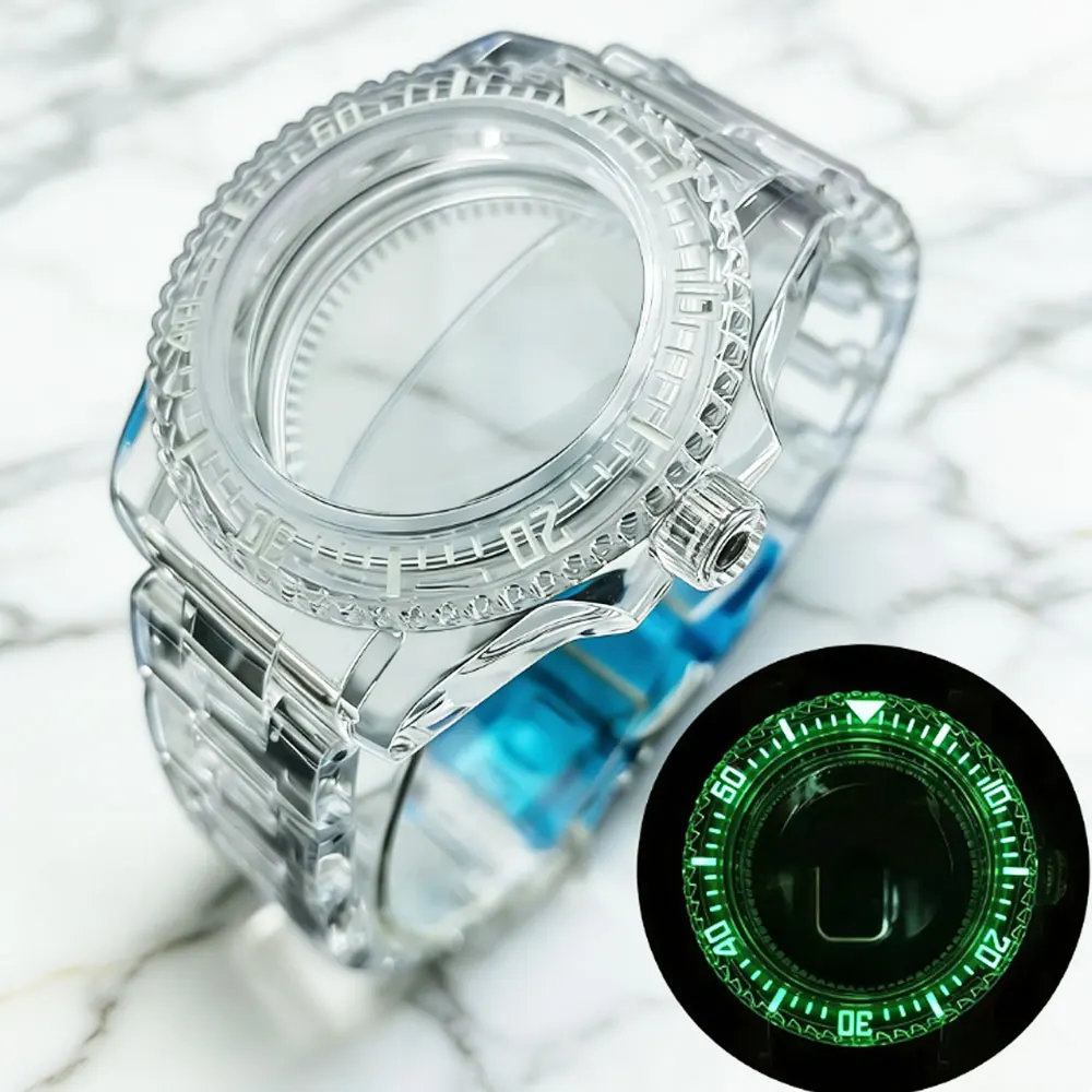 

40.5mm transparent submariner acrylic case strap suitable for NH34 NH35 NH36 automatic movement 5Bar waterproof